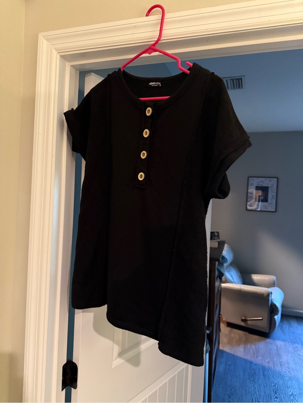 Women’s Short Sleeve Black Henley Top
